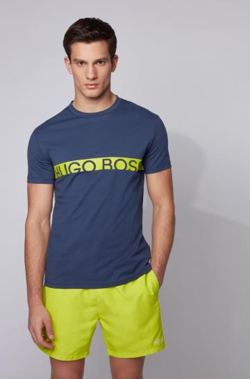 Koszulki BOSS Slim Fit Logo Ciemny Niebieskie Męskie (Pl73644)